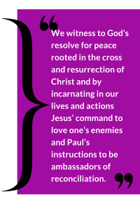 Purple rectangle with a quote about peace and reconciliation.