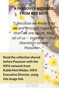 Passover message from Reb Moti with a decorative background of flowers and a partial silver plate.